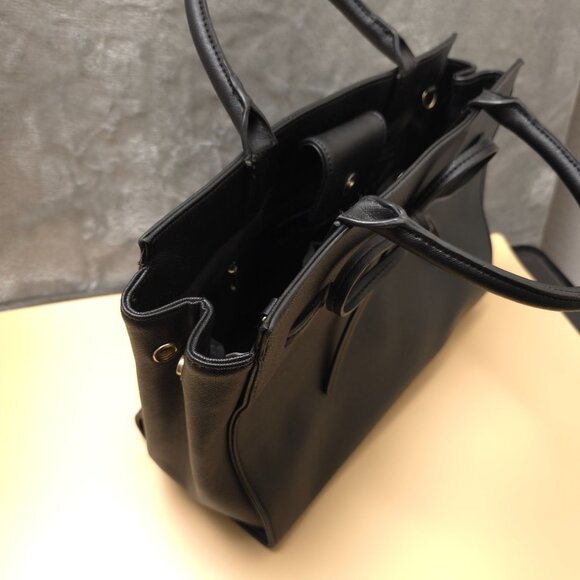 New York & Company‎ Women's Black Leather Snap Button Front Bow Shoulder Bag - Picture 5 of 8